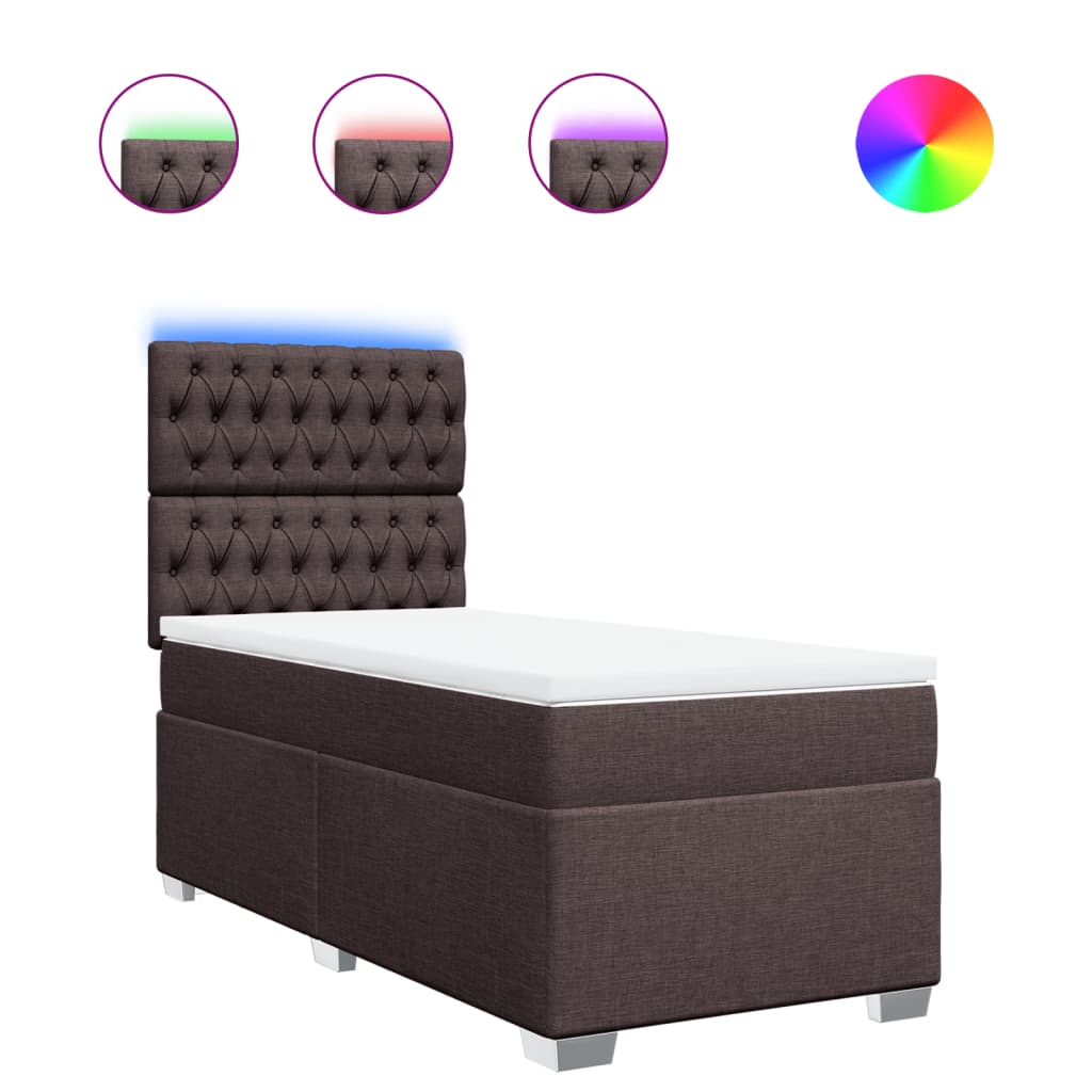 Κρεβάτι Boxspring με Στρώμα Σκούρο Καφέ 90x200 εκ. Υφασμάτινο