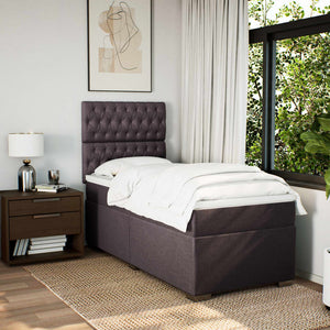 Κρεβάτι Boxspring με Στρώμα Σκούρο Καφέ 90x200 εκ. Υφασμάτινο