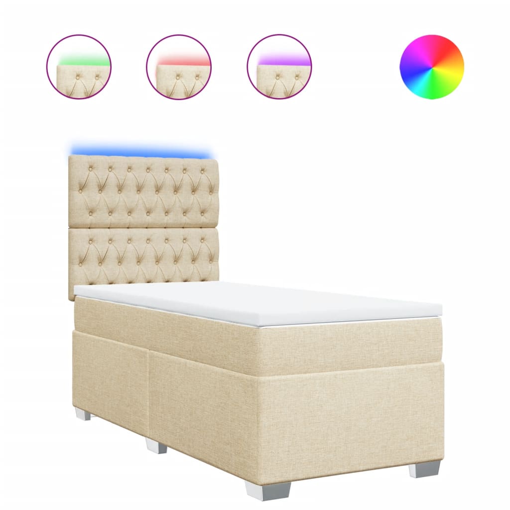Κρεβάτι Boxspring με Στρώμα Κρεμ 90x200 εκ.Υφασμάτινο - Pakobazaar