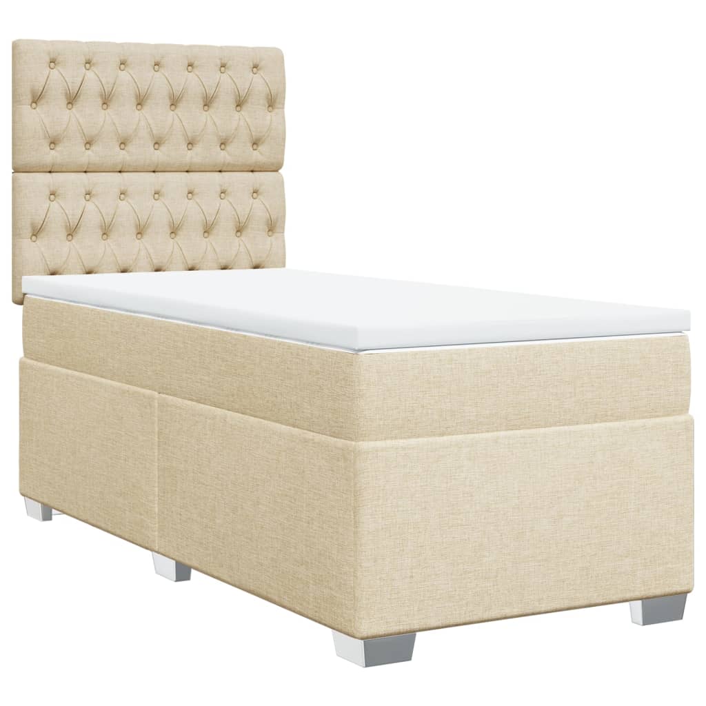 Κρεβάτι Boxspring με Στρώμα Κρεμ 90x200 εκ.Υφασμάτινο - Pakobazaar