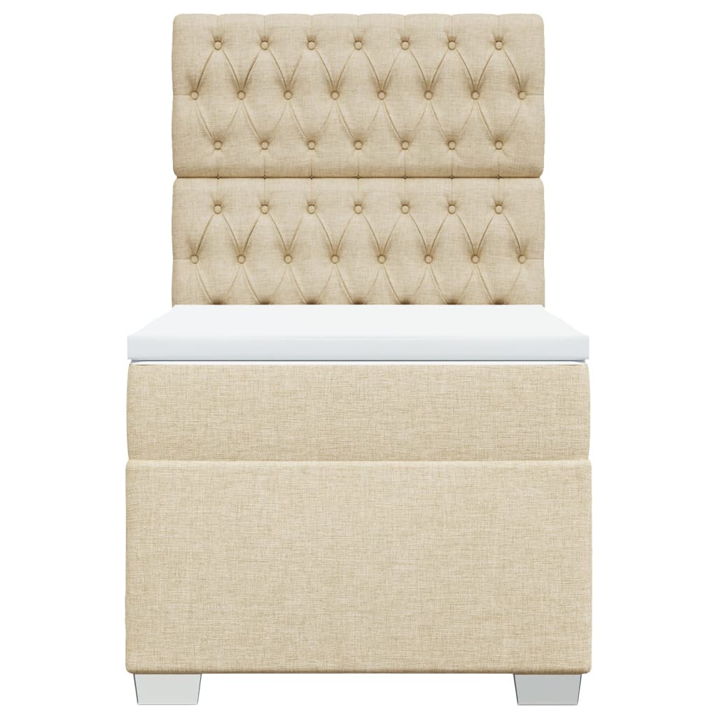 Κρεβάτι Boxspring με Στρώμα Κρεμ 90x200 εκ.Υφασμάτινο - Pakobazaar