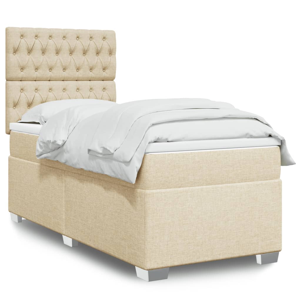 Κρεβάτι Boxspring με Στρώμα Κρεμ 90x200 εκ.Υφασμάτινο - Pakobazaar
