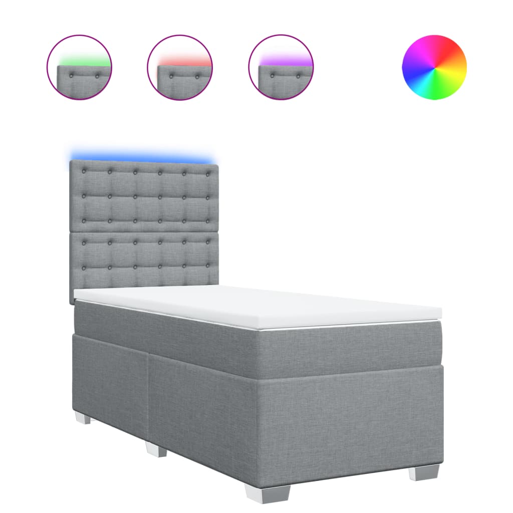 Κρεβάτι Boxspring με Στρώμα Ανοιχτό Γκρι 90x200 εκ. Υφασμάτινο - Pakobazaar