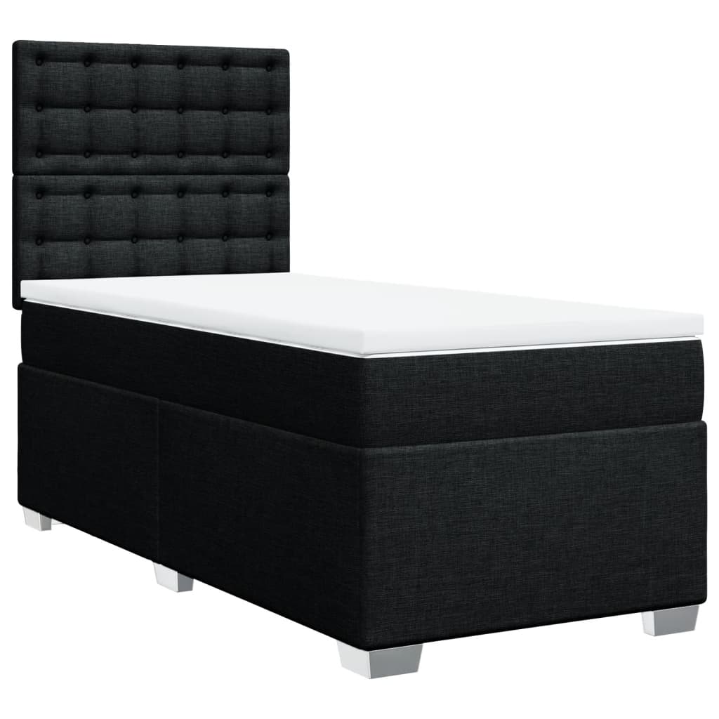 Κρεβάτι Boxspring με Στρώμα Μαύρο 90x200 εκ. Υφασμάτινο - Pakobazaar