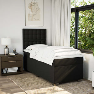 Κρεβάτι Boxspring με Στρώμα Μαύρο 90x200 εκ. Υφασμάτινο - Pakobazaar