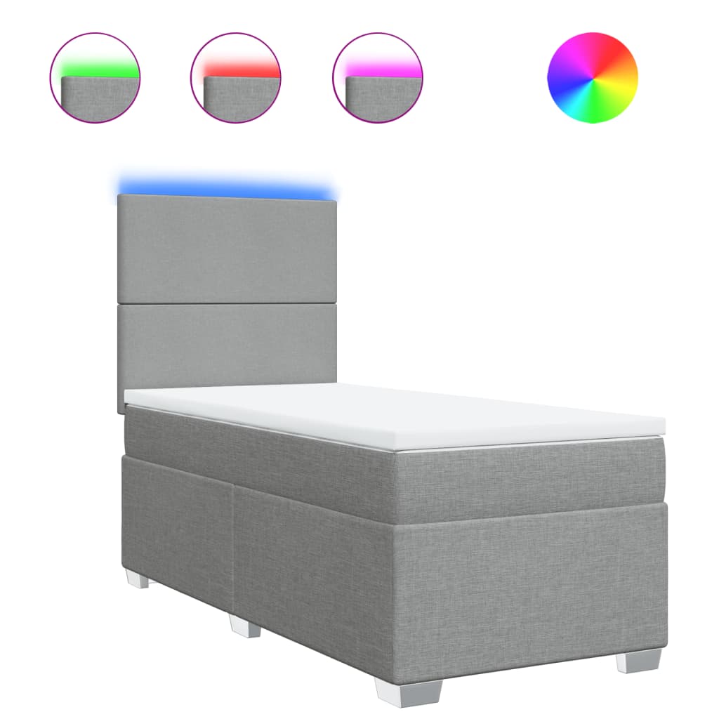 Κρεβάτι Boxspring με Στρώμα Ανοιχτό Γκρι 100x200 εκ. Υφασμάτινο