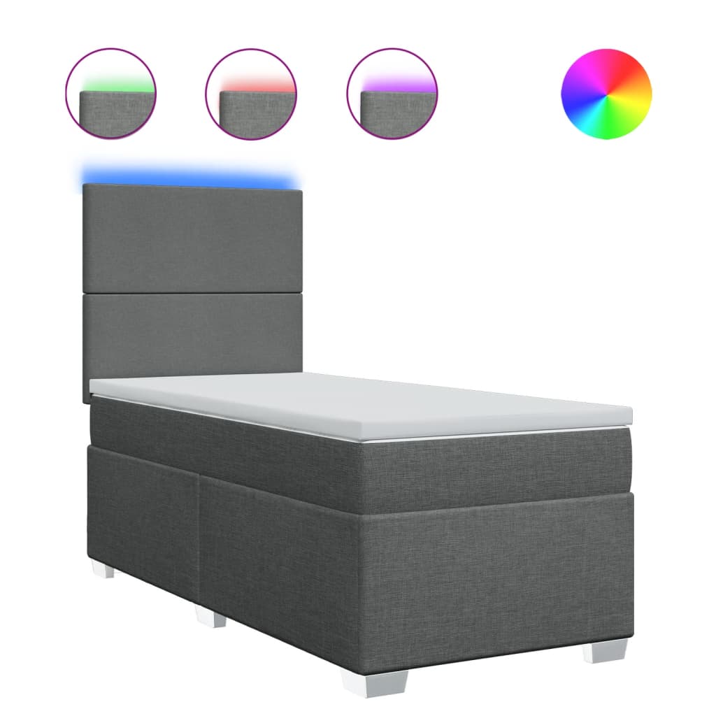 Κρεβάτι Boxspring με Στρώμα Σκούρο Γκρι 100x200 εκ. Υφασμάτινο - Pakobazaar