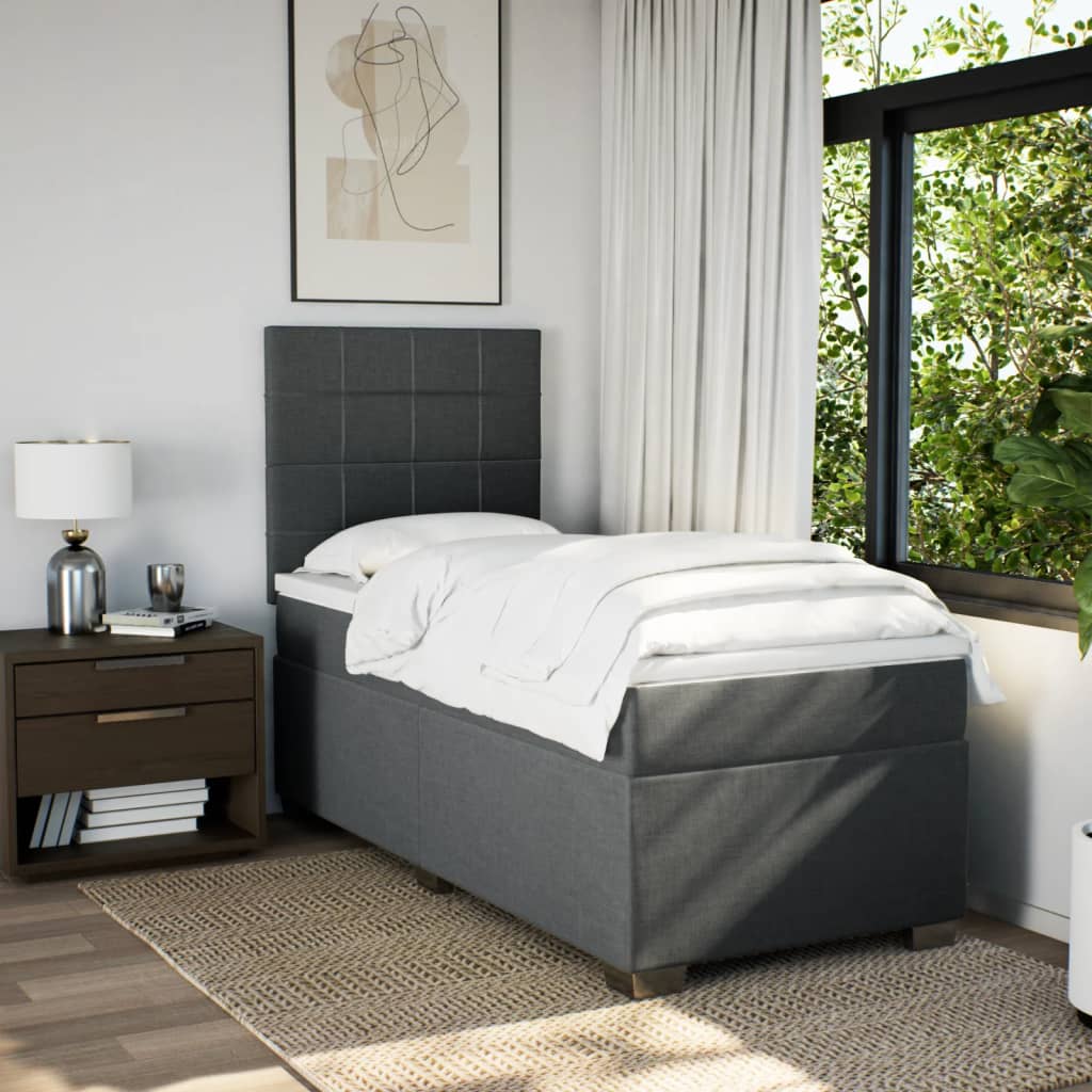 Κρεβάτι Boxspring με Στρώμα Σκούρο Γκρι 100x200 εκ. Υφασμάτινο - Pakobazaar