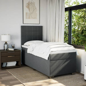 Κρεβάτι Boxspring με Στρώμα Σκούρο Γκρι 100x200 εκ. Υφασμάτινο - Pakobazaar