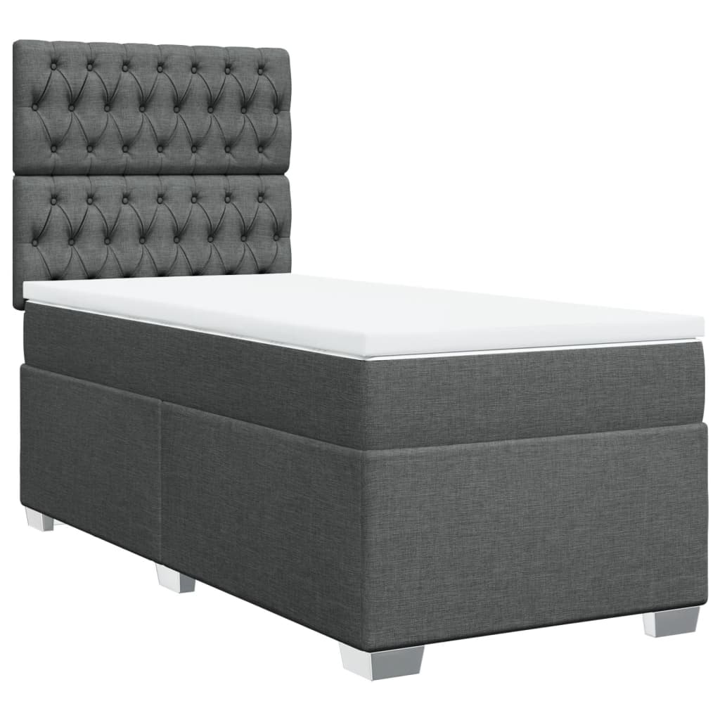 Κρεβάτι Boxspring με Στρώμα Σκούρο Γκρι 100x200 εκ. Υφασμάτινο - Pakobazaar