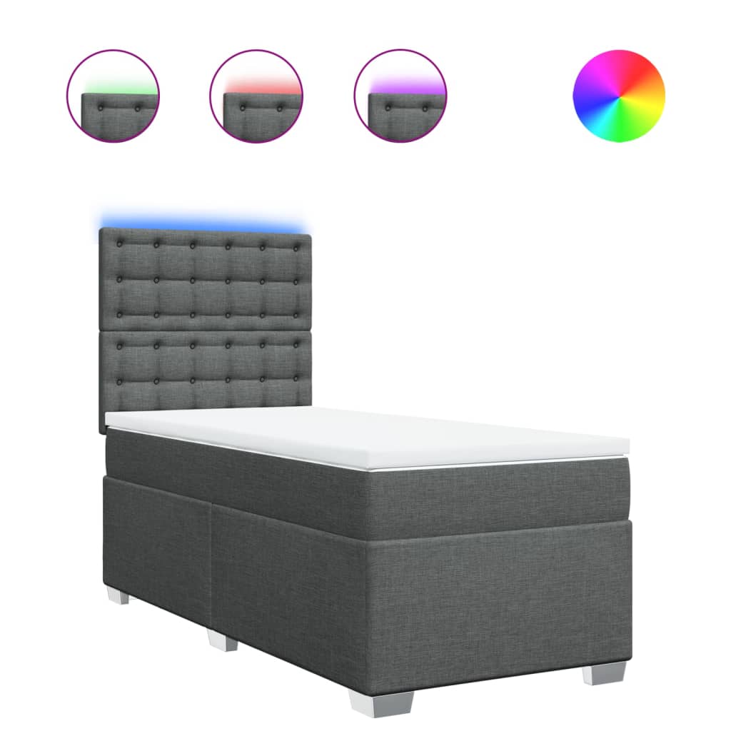 Κρεβάτι Boxspring με Στρώμα Σκούρο Γκρι 100x200 εκ. Υφασμάτινο - Pakobazaar