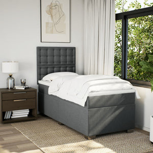 Κρεβάτι Boxspring με Στρώμα Σκούρο Γκρι 100x200 εκ. Υφασμάτινο - Pakobazaar