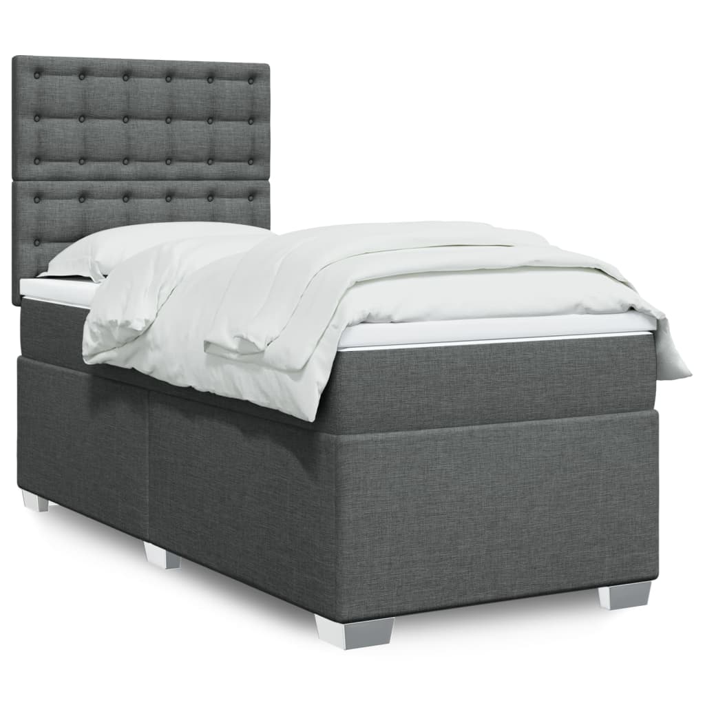 Κρεβάτι Boxspring με Στρώμα Σκούρο Γκρι 100x200 εκ. Υφασμάτινο - Pakobazaar