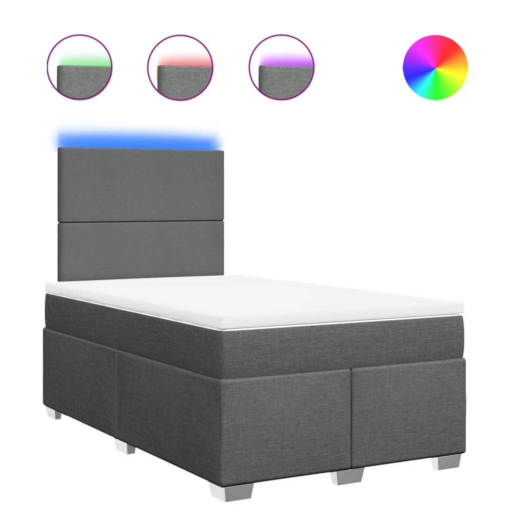 Κρεβάτι Boxspring με Στρώμα Σκούρο Γκρι 120x190 εκ Υφασμάτινο - Pakobazaar