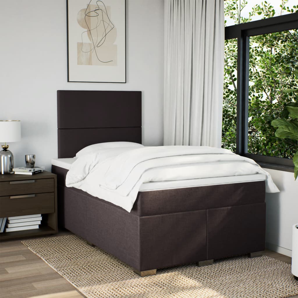 Κρεβάτι Boxspring με Στρώμα Σκούρο Καφέ 120x190 εκ Υφασμάτινο - Pakobazaar