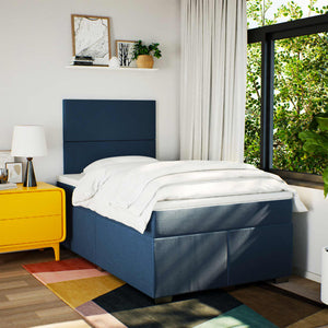 Κρεβάτι Boxspring με Στρώμα Μπλε 120x190 εκ. Υφασμάτινο - Pakobazaar