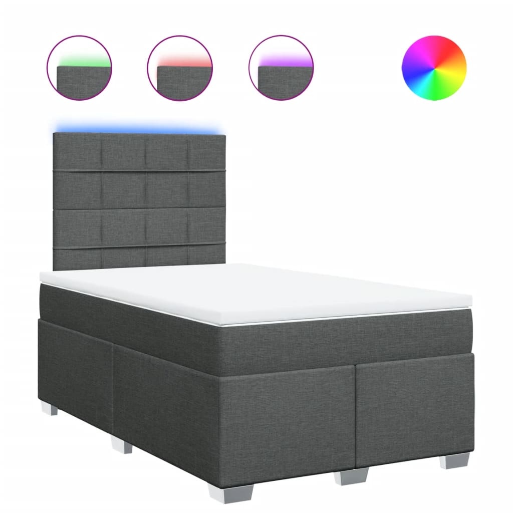 Κρεβάτι Boxspring με Στρώμα Σκούρο Γκρι 120x190 εκ Υφασμάτινο - Pakobazaar