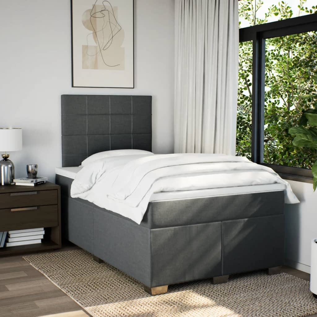 Κρεβάτι Boxspring με Στρώμα Σκούρο Γκρι 120x190 εκ Υφασμάτινο - Pakobazaar