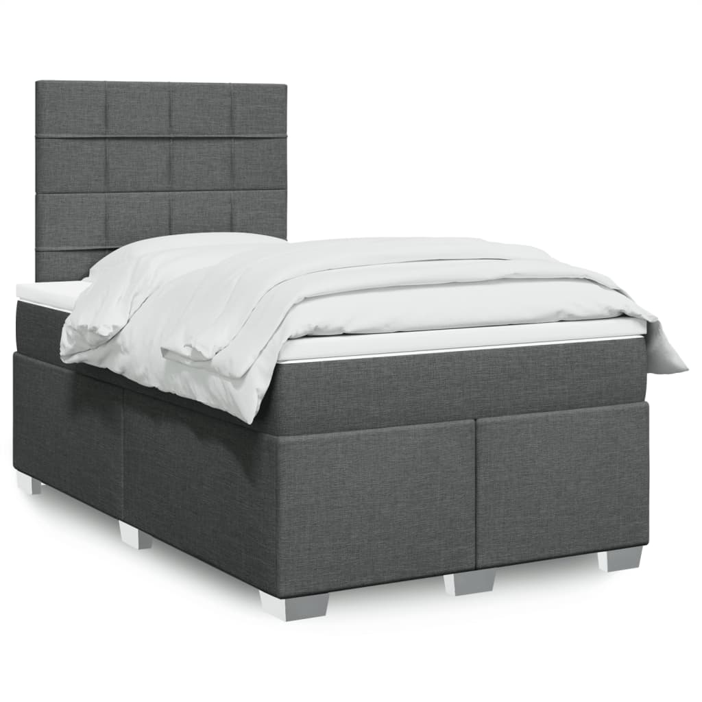 Κρεβάτι Boxspring με Στρώμα Σκούρο Γκρι 120x190 εκ Υφασμάτινο - Pakobazaar