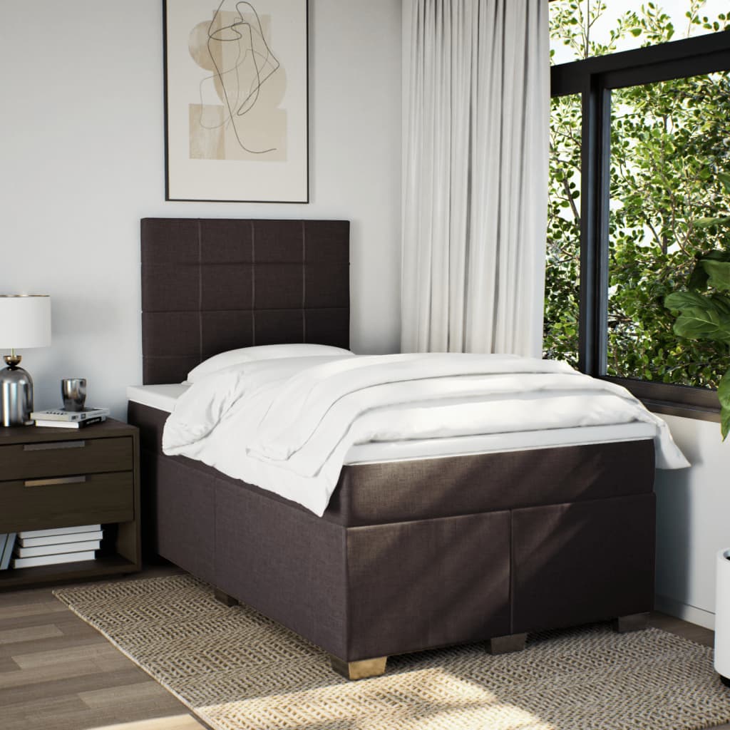 Κρεβάτι Boxspring με Στρώμα Σκούρο Καφέ 120x190 εκ Υφασμάτινο - Pakobazaar