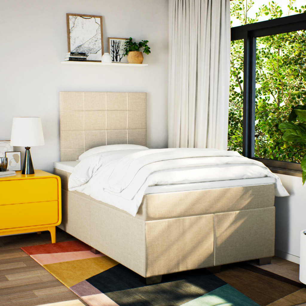 Κρεβάτι Boxspring με Στρώμα Κρεμ 120x190 εκ. Υφασμάτινο - Pakobazaar