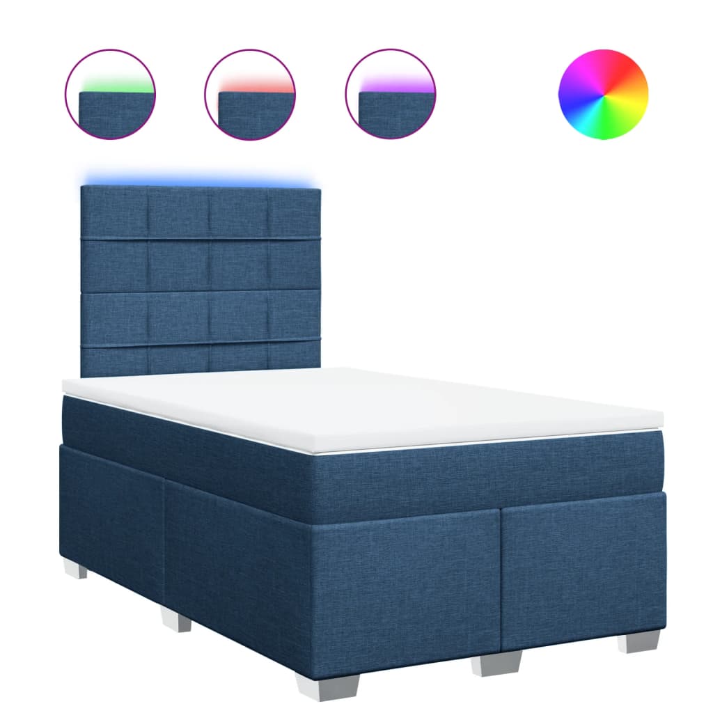 Κρεβάτι Boxspring με Στρώμα Μπλε 120x190 εκ. Υφασμάτινο - Pakobazaar