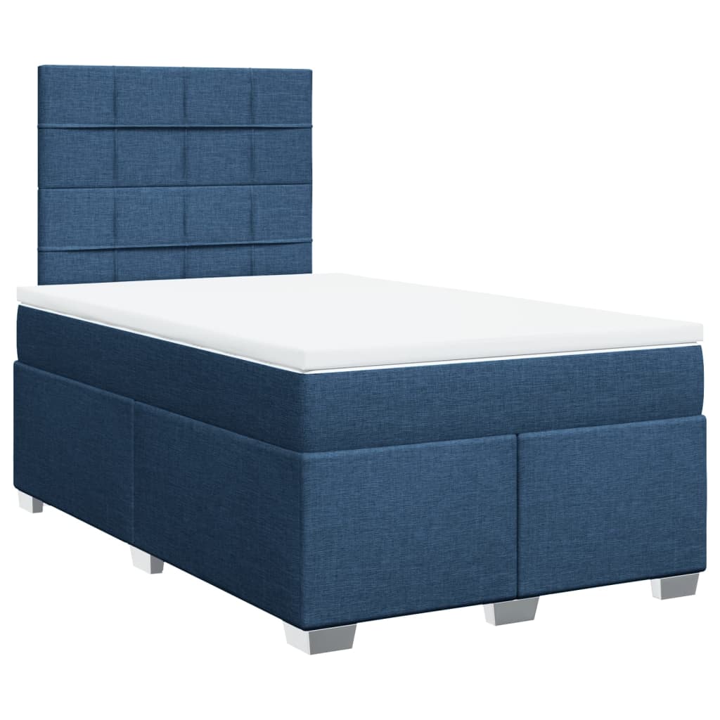 Κρεβάτι Boxspring με Στρώμα Μπλε 120x190 εκ. Υφασμάτινο - Pakobazaar