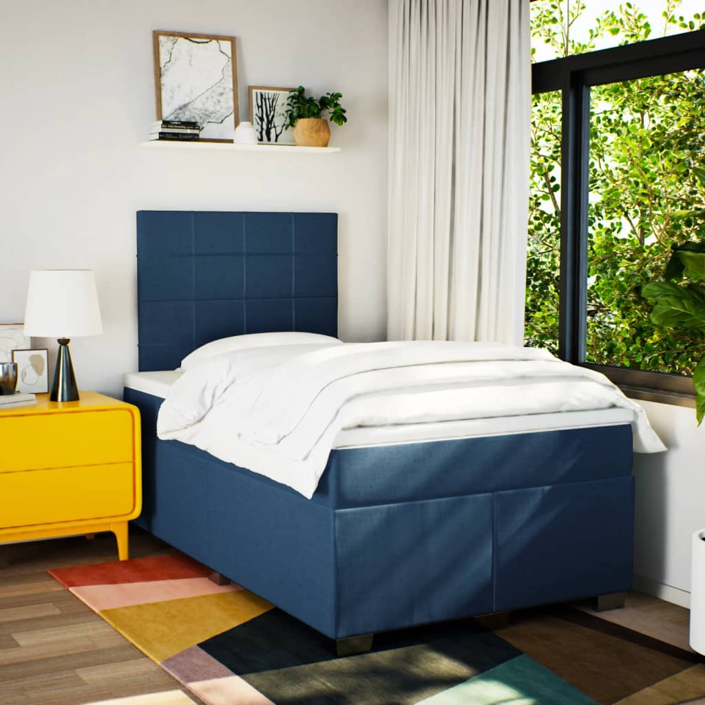 Κρεβάτι Boxspring με Στρώμα Μπλε 120x190 εκ. Υφασμάτινο - Pakobazaar