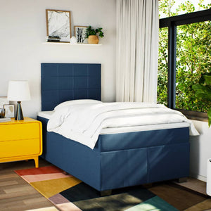 Κρεβάτι Boxspring με Στρώμα Μπλε 120x190 εκ. Υφασμάτινο - Pakobazaar