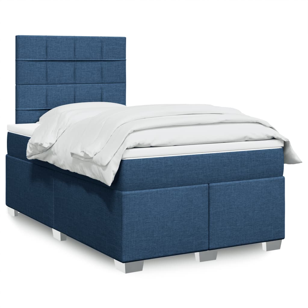 Κρεβάτι Boxspring με Στρώμα Μπλε 120x190 εκ. Υφασμάτινο - Pakobazaar