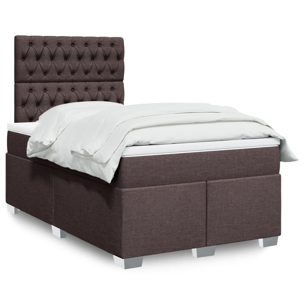 Κρεβάτι Boxspring με Στρώμα Σκούρο Καφέ 120x190 εκ Υφασμάτινο
