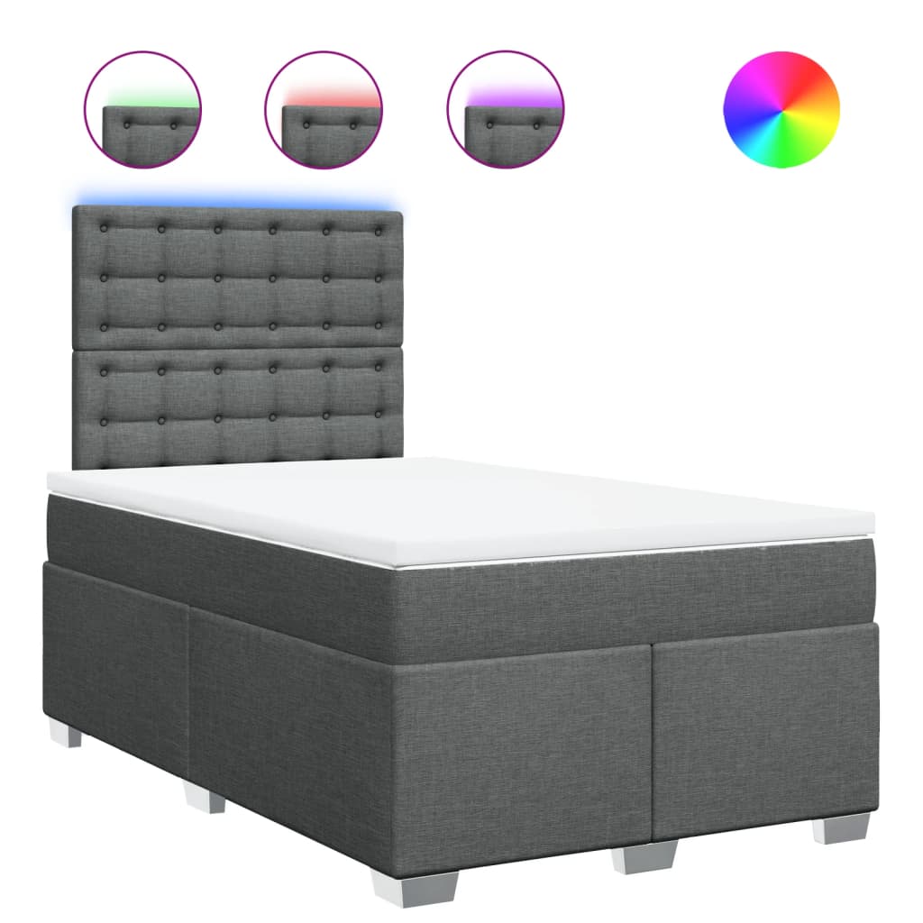 Κρεβάτι Boxspring με Στρώμα Σκούρο Γκρι 120x190 εκ Υφασμάτινο - Pakobazaar