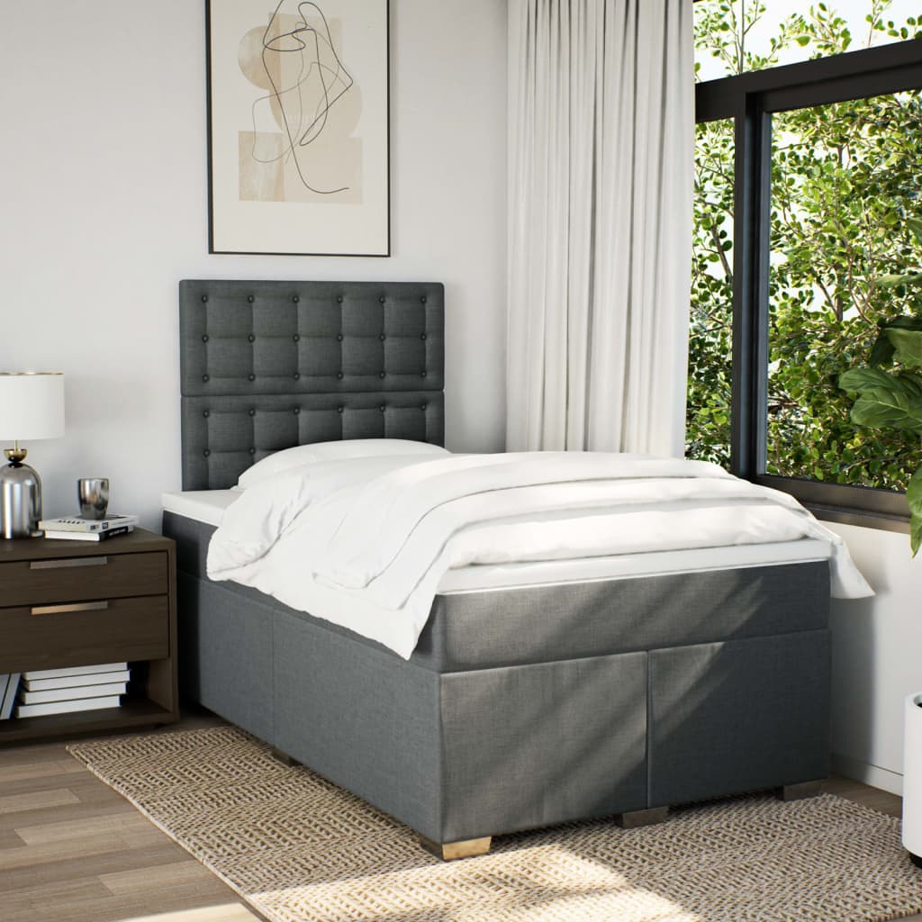 Κρεβάτι Boxspring με Στρώμα Σκούρο Γκρι 120x190 εκ Υφασμάτινο - Pakobazaar