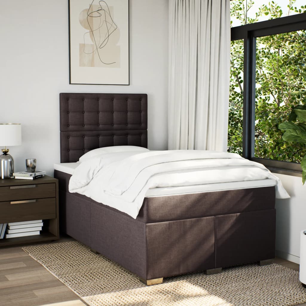 Κρεβάτι Boxspring με Στρώμα Σκούρο Καφέ 120x190 εκ Υφασμάτινο
