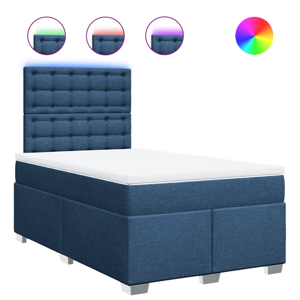 Κρεβάτι Boxspring με Στρώμα Μπλε 120x190 εκ. Υφασμάτινο - Pakobazaar