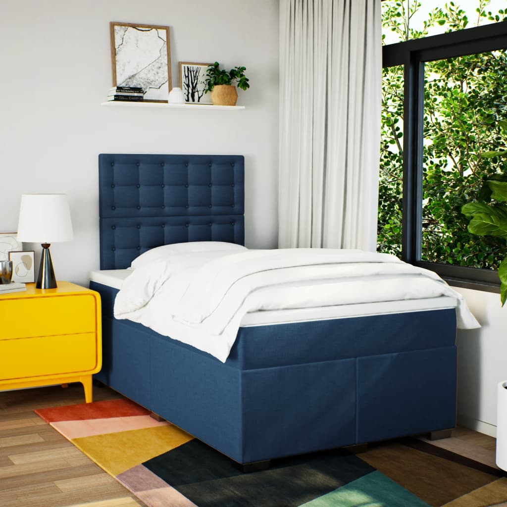 Κρεβάτι Boxspring με Στρώμα Μπλε 120x190 εκ. Υφασμάτινο - Pakobazaar