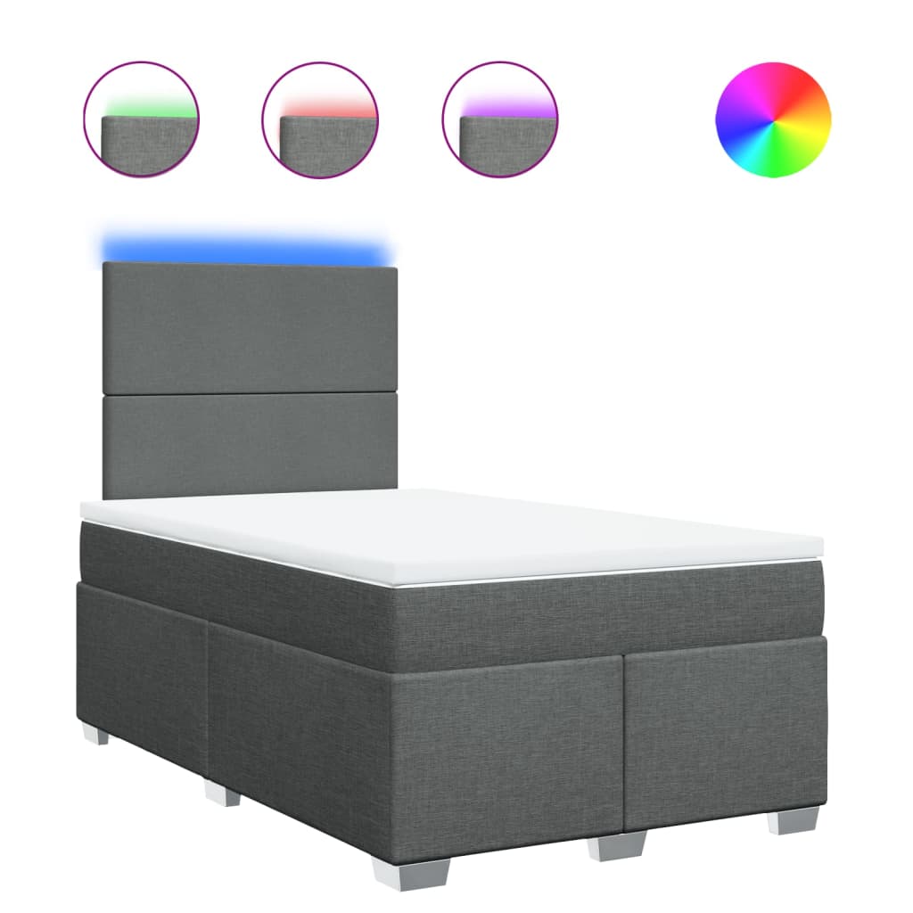 Κρεβάτι Boxspring με Στρώμα Σκούρο Γκρι 120x200 εκ. Υφασμάτινο - Pakobazaar