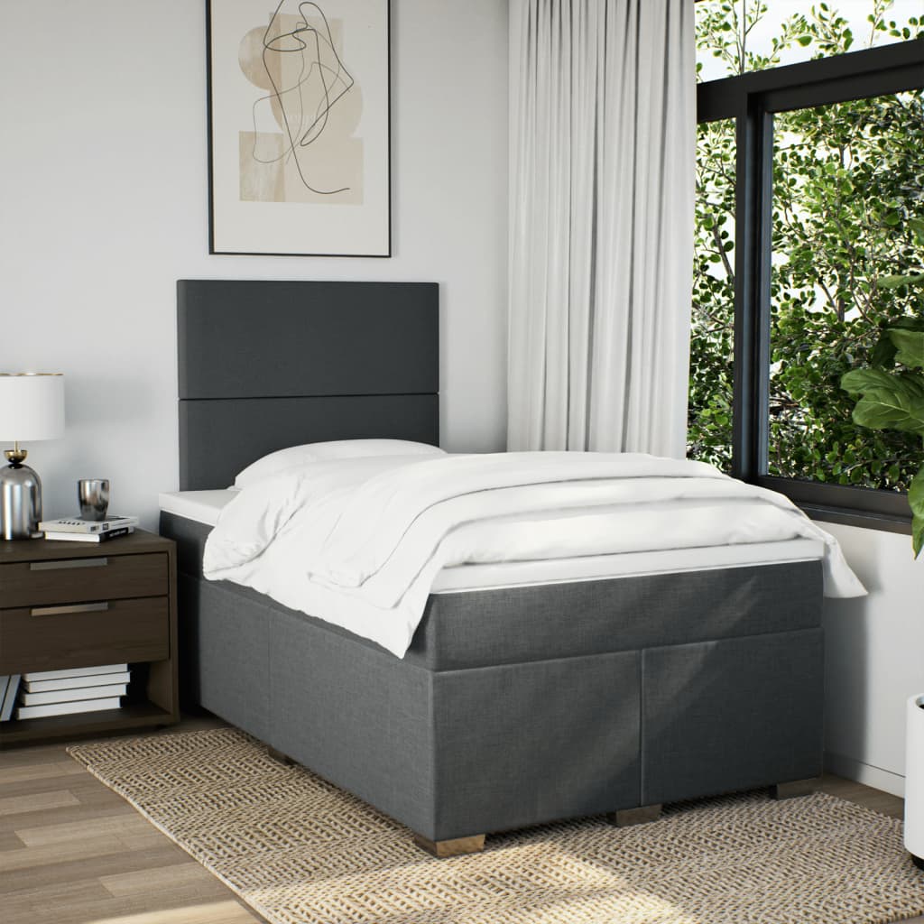 Κρεβάτι Boxspring με Στρώμα Σκούρο Γκρι 120x200 εκ. Υφασμάτινο - Pakobazaar