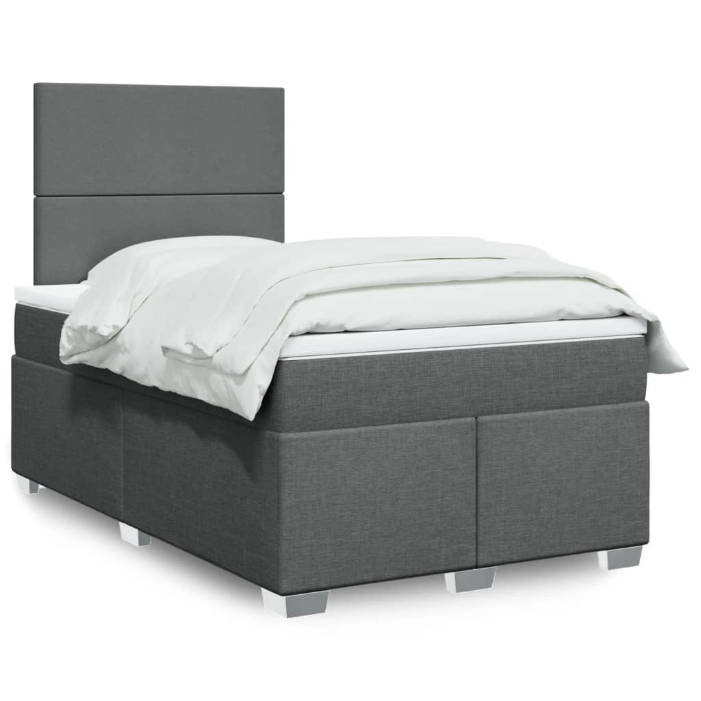 Κρεβάτι Boxspring με Στρώμα Σκούρο Γκρι 120x200 εκ. Υφασμάτινο - Pakobazaar