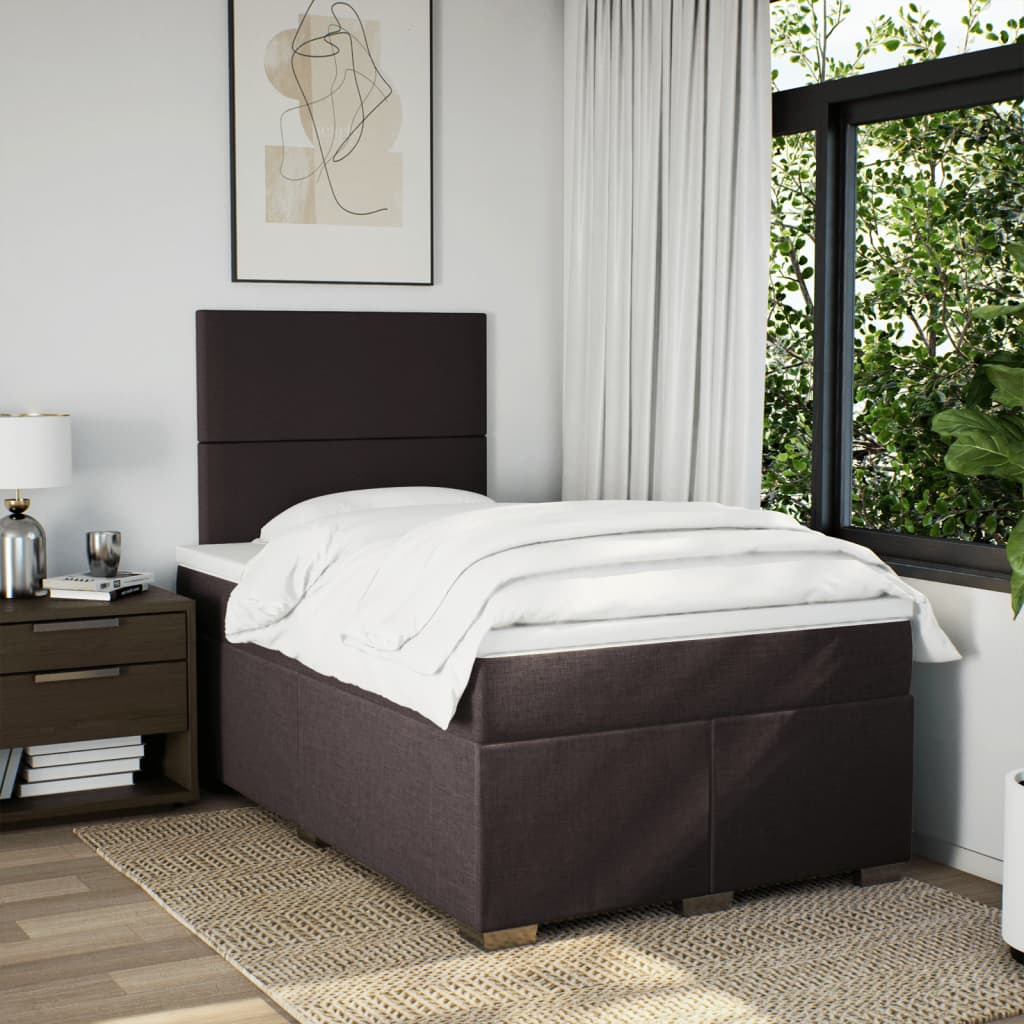 Κρεβάτι Boxspring με Στρώμα Σκούρο Καφέ 120x200 εκ. Υφασμάτινο - Pakobazaar