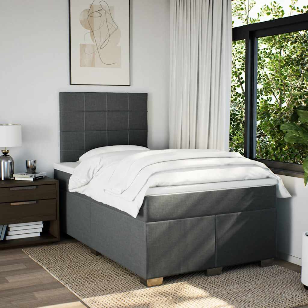 Κρεβάτι Boxspring με Στρώμα Σκούρο Γκρι 120x200 εκ. Υφασμάτινο - Pakobazaar