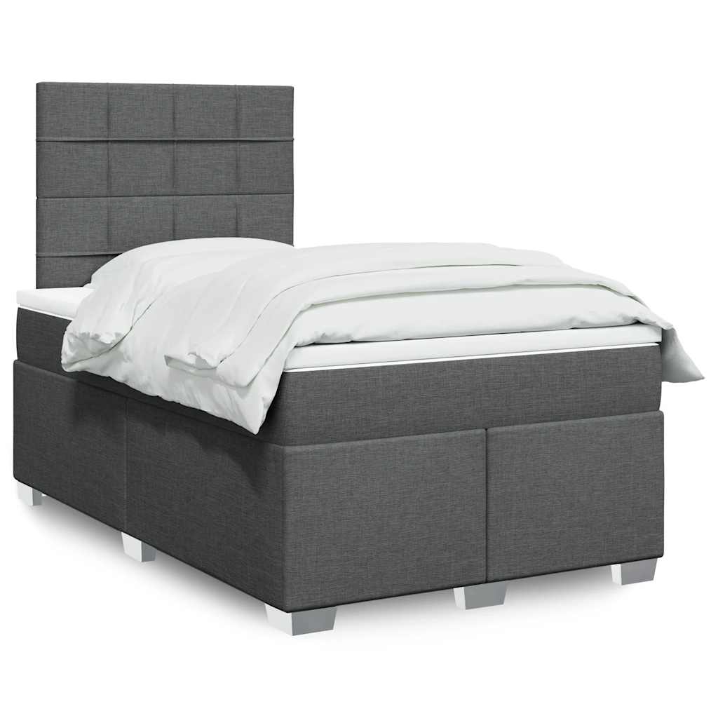 Κρεβάτι Boxspring με Στρώμα Σκούρο Γκρι 120x200 εκ. Υφασμάτινο - Pakobazaar
