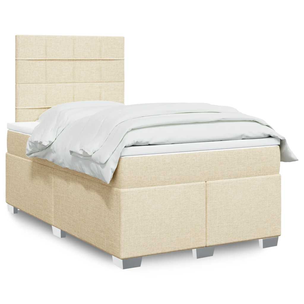 Κρεβάτι Boxspring με Στρώμα Κρεμ 120x200 εκ. Υφασμάτινο - Pakobazaar
