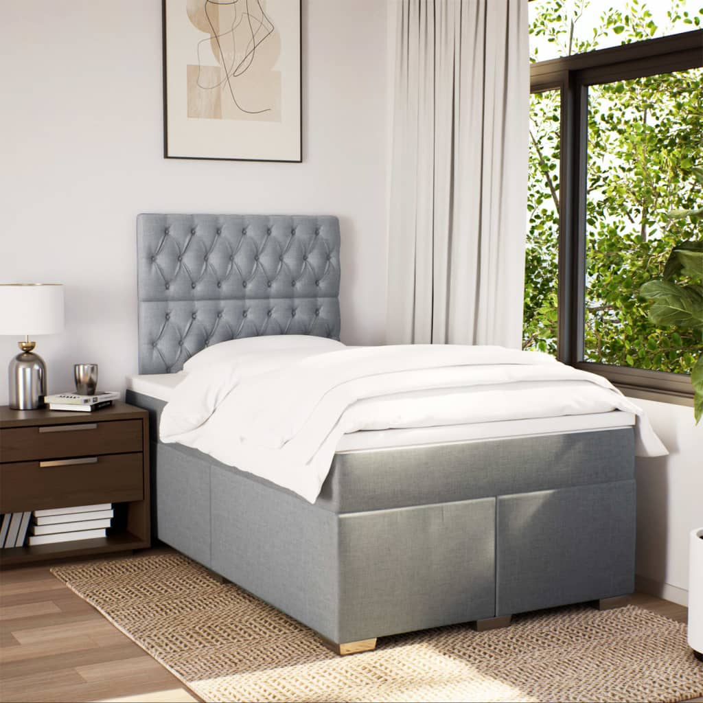 Κρεβάτι Boxspring με Στρώμα Ανοιχτό Γκρι 120x200 εκ. Υφασμάτινο - Pakobazaar