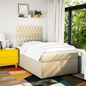 Κρεβάτι Boxspring με Στρώμα Κρεμ 120x200 εκ. Υφασμάτινο - Pakobazaar