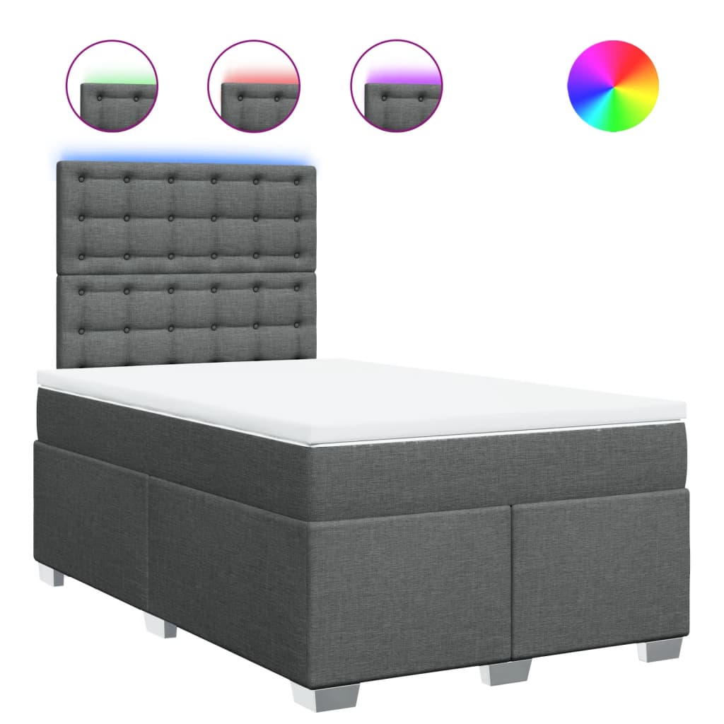Κρεβάτι Boxspring με Στρώμα Σκούρο Γκρι 120x200 εκ. Υφασμάτινο - Pakobazaar
