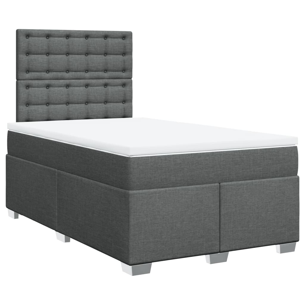 Κρεβάτι Boxspring με Στρώμα Σκούρο Γκρι 120x200 εκ. Υφασμάτινο - Pakobazaar