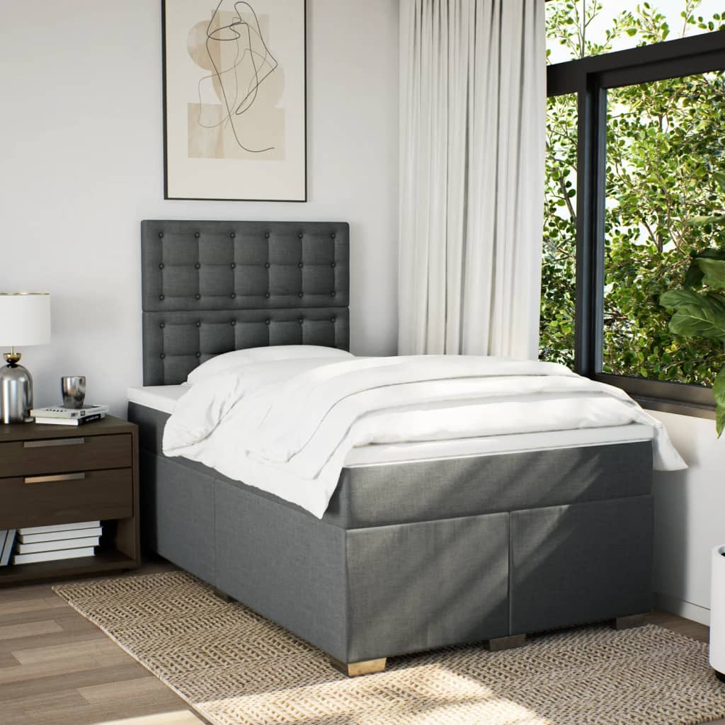 Κρεβάτι Boxspring με Στρώμα Σκούρο Γκρι 120x200 εκ. Υφασμάτινο - Pakobazaar