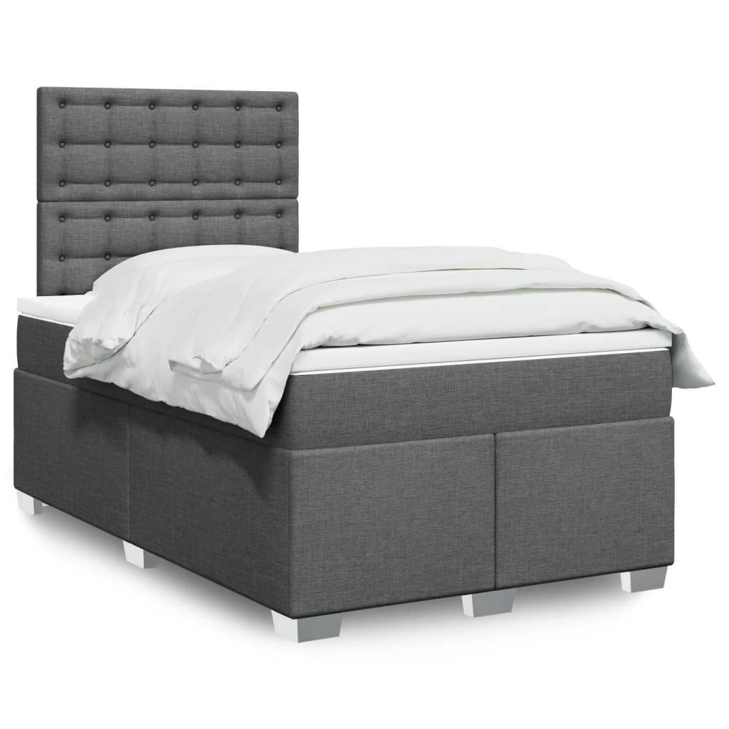 Κρεβάτι Boxspring με Στρώμα Σκούρο Γκρι 120x200 εκ. Υφασμάτινο - Pakobazaar