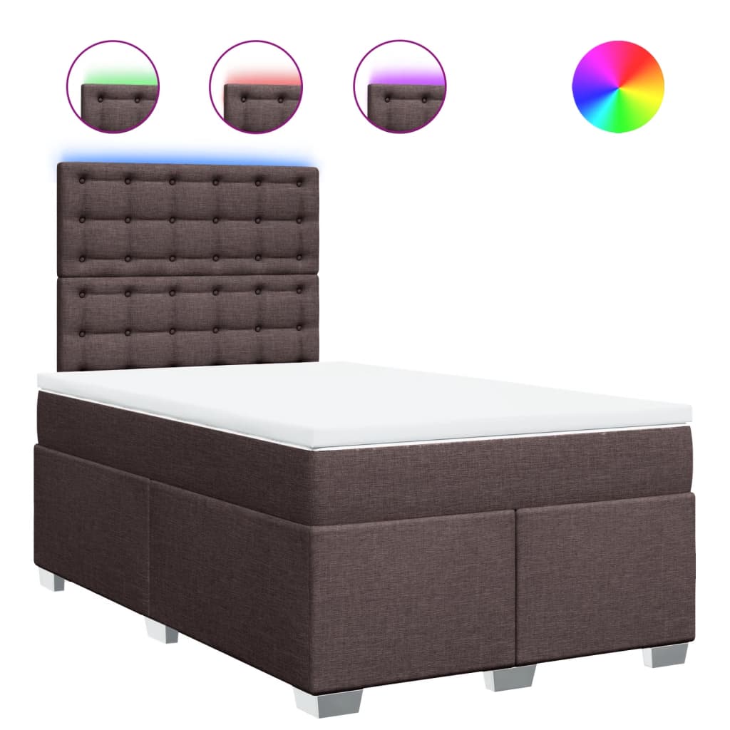 Κρεβάτι Boxspring με Στρώμα Σκούρο Καφέ 120x200 εκ. Υφασμάτινο - Pakobazaar